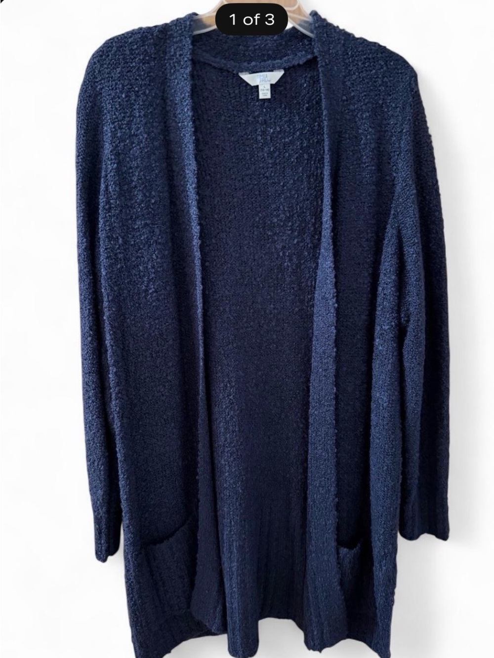Time and Tru Navy Open-Front Textured Cardigan